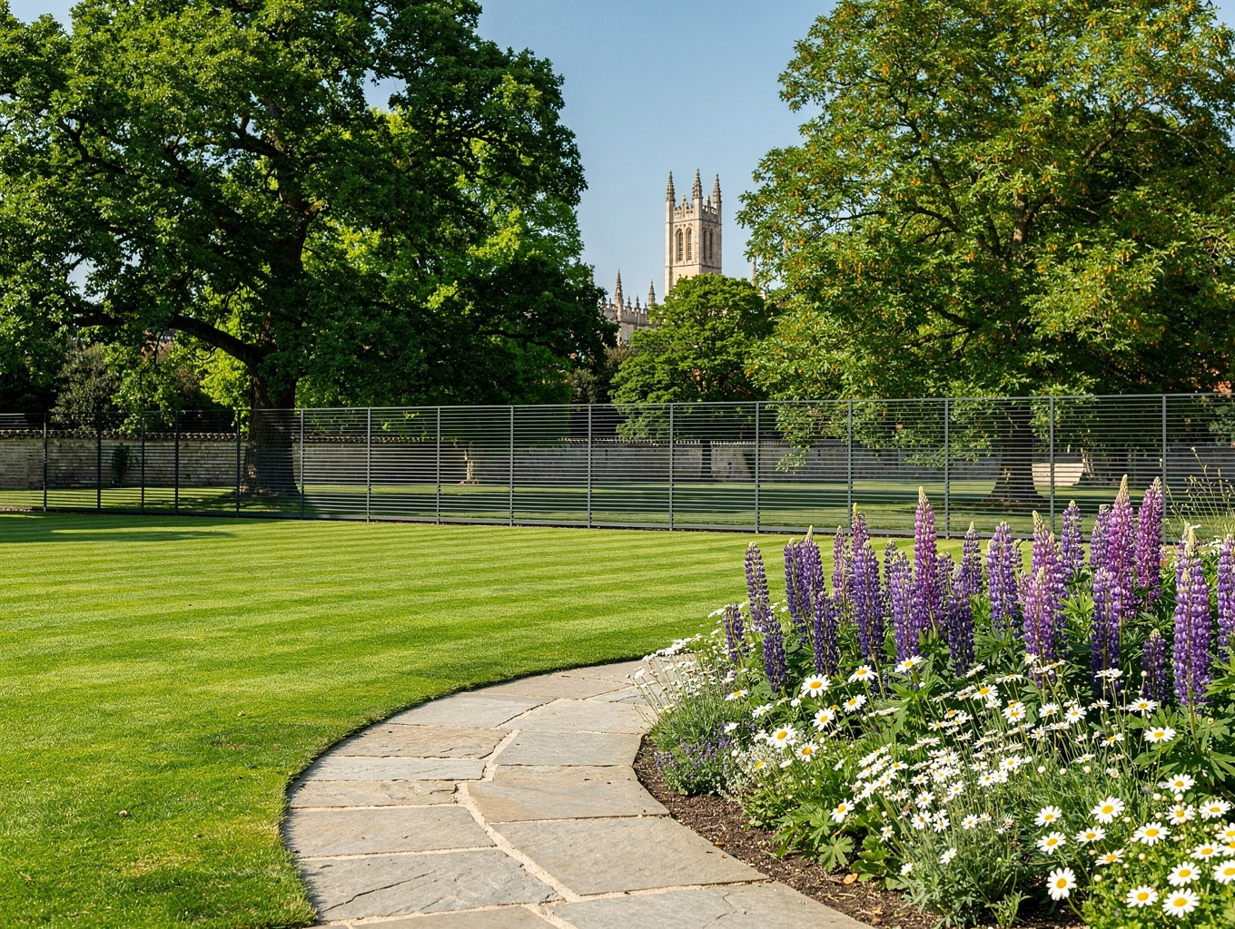 Lush garden border with diverse plant species