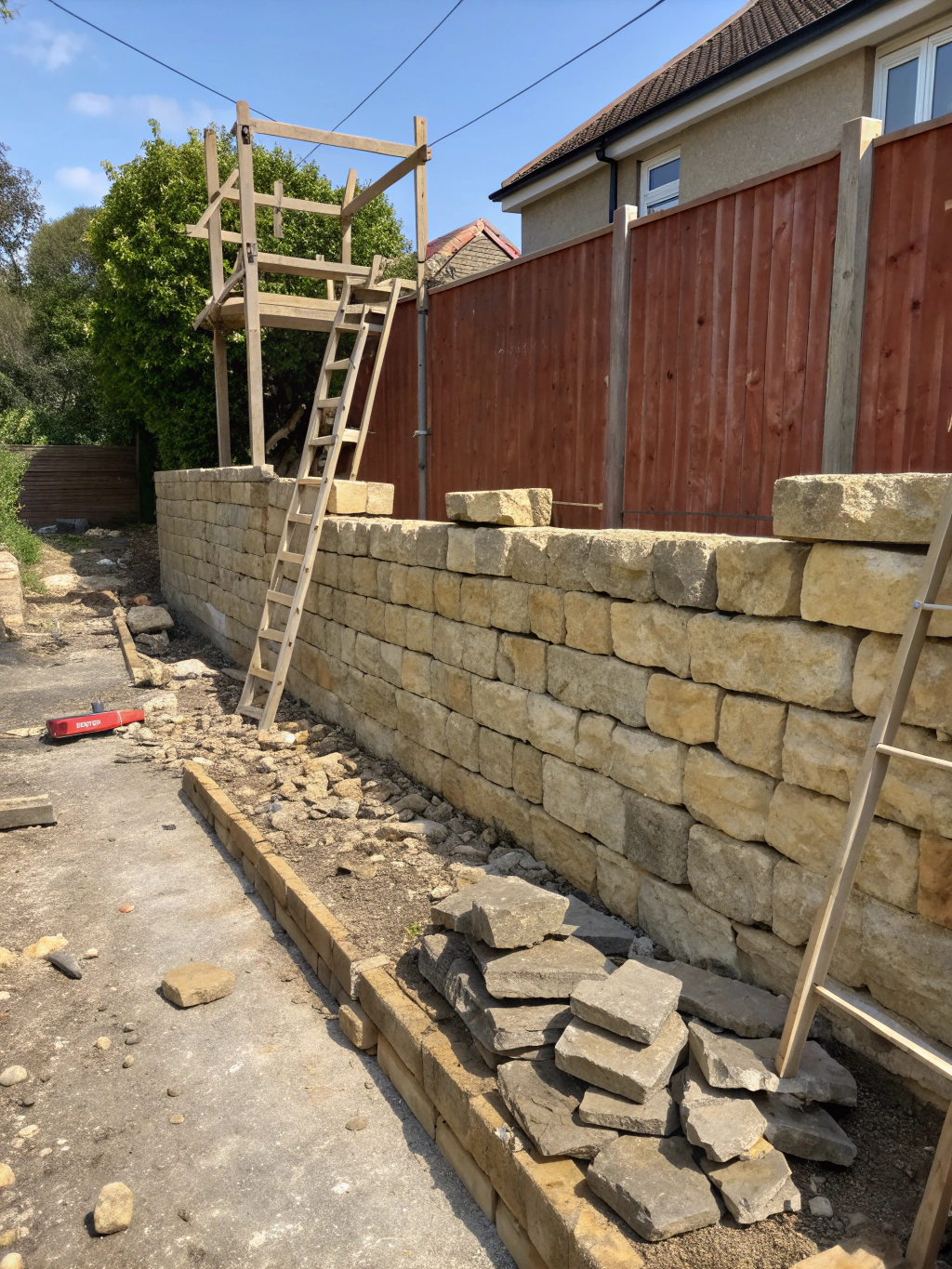 Hard and soft landscaping construction in progress