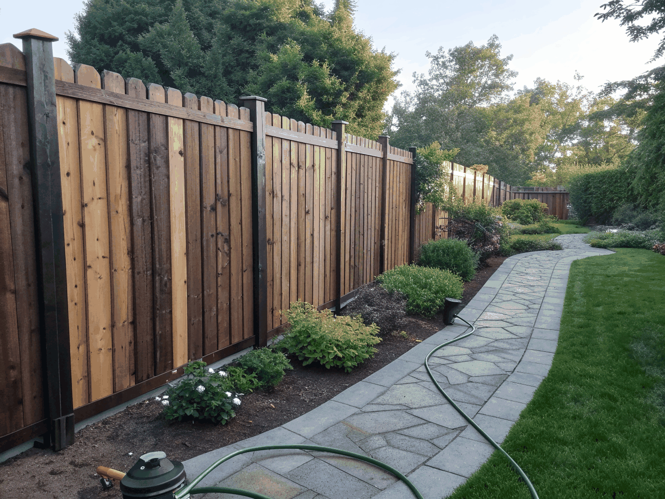 High-quality timber fence with horizontal slats